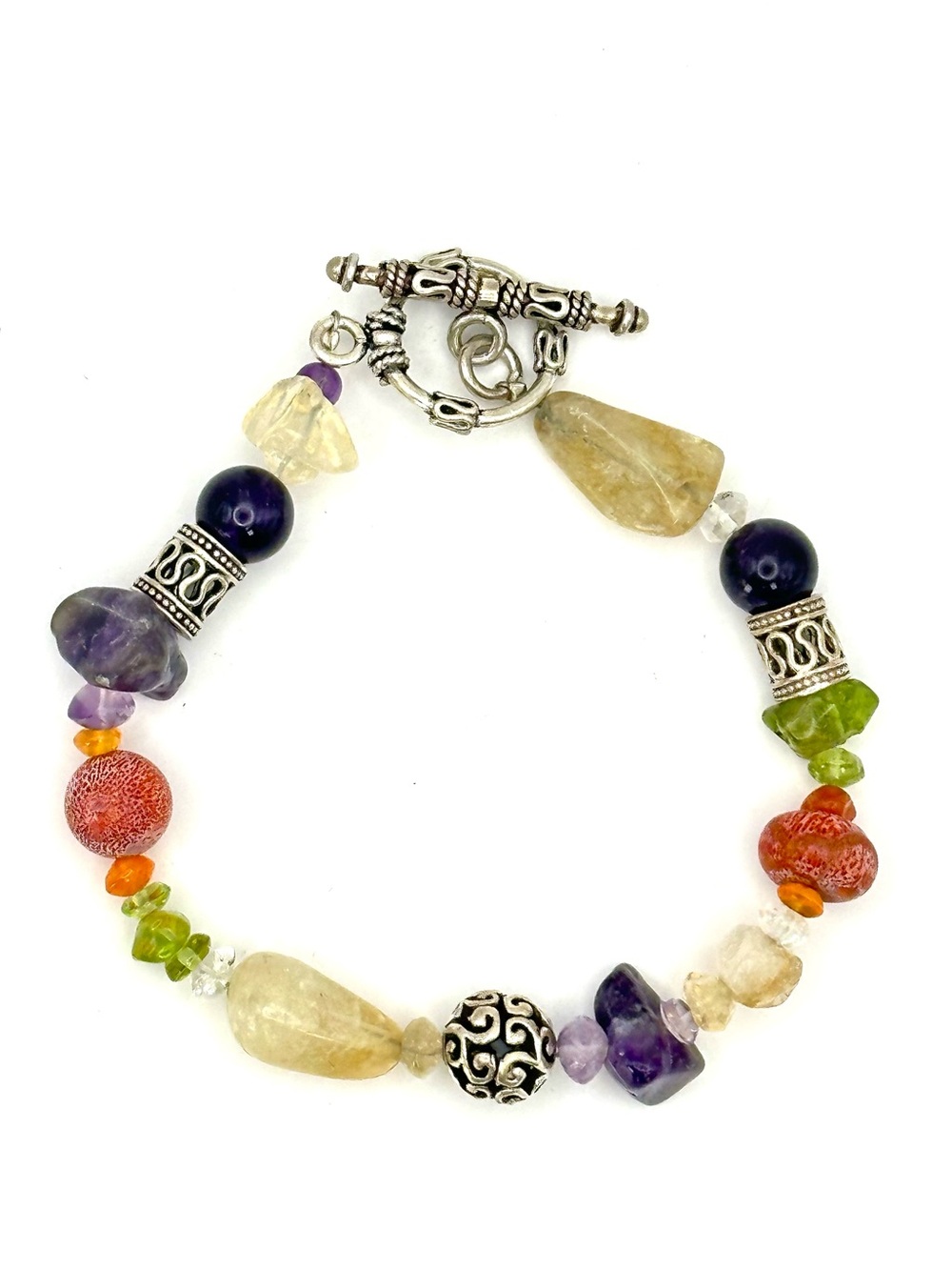 Silpada Retired Vintage B1035 Sterling Silver Natural Stone Toggle Bracelet